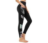 JOYSPELS Women's High Waisted Gym Leggings - Workout Running Sports Black Printed Leggings Yoga Pants for Womens with Pockets UK - HaloDye - XL