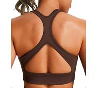 JOYSPELS Women's Sports Bra Seamless 4-Way Stretch Yoga Top with Removable Pads for Gym, Workouts, Running Brown M