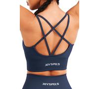 JOYSPELS Women's Sports Bra Seamless Longline 4-Way Stretch Yoga Top with Removable Pads for Gym, Workouts, Running Ocean Blue S