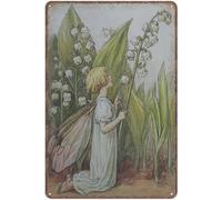 joysperous Flower Fairy Alphabet Tin Signs - Lily of The Valley, Vintage Nursery, Gift Funny Vintage Metal Tin Sign Plaqu Poster Wall Art Pub Bar Kitchen Garden Bathroom Home Decor, 8x6 inches