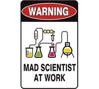 joysperous Funny Warning Mad Scientist At Work Tin Sign Bar Home Decoration Sign Gift for Parents,friends, Home Office Restaurant Garage Bar 8x12 Inches