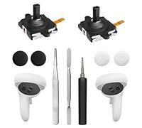 Joystick Replacement Kit for Oculus Quest 2 Controller, Repair Kit for Meta Quest 2 Controller, Include 2 Joysticks, T5 Screwdriver, Tweezer, Pry Tool, 4 Thumbstick Grips (Black-11-in one)