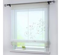 Joyswahl Alina Roman Blind, 100x140cm, Sand, Polyester, Drawstring, Sheer, Floral Embroidery