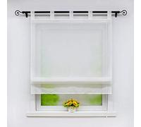 Joyswahl White Roman Blind in Linen Look Linen Texture Semi-Transparent Roman Blind with Loops Plain Scarves Window Curtain W x H 100 x 140 cm Pack of 1