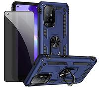 JOYTAG Compatible with OPPO A94 5G case Blue cover with Privacy Screen Protector Anti-Spy Tempered Glass Film ring magnetic Holder Shockproof Tough Armour Silicone 360 degree phone cover