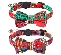 Joytale 2pack Christmas Cat Collar with Bow Tie & Bell, Adjustable Cat Collar Breakaway Collars for Cats