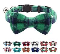 Joytale Cat Collar with Bell and Bow Tie, Soft Tartan, Quick Release Safety Collars for Kitten and Cats, 1 Pack, Green