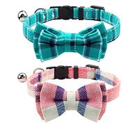 Joytale Cat Collar with Bell and Bow Tie, Soft Tartan, Quick Release Safety Collars for Kitten and Cats, 2 Pack, Pink+Teal