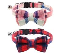 Joytale Cat Collar with Bell and Bow Tie, Soft Tartan, Quick Release Safety Collars for Kitten and Cats, 2 Pack, Pink+Red
