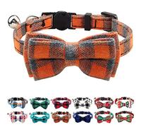Joytale Cat Collar with Bell and Bow Tie, Soft Tartan, Quick Release Safety Collars for Kitten and Cats, 1 Pack, Orange