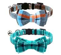 Joytale Cat Collar with Bell and Bow Tie, Soft Tartan, Quick Release Safety Collars for Kitten and Cats, 2 Pack, Haze blue+Teal