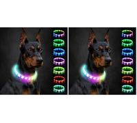 Joytale Light Up Dog Collar, Rainproof and Rechargeable LED, Cuttable Soft Silicone Collar for Large Medium Small Dogs, 9 Flashing Modes, 70 cm (Pack of 2)