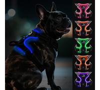 Joytale Light Up Dog Harness, No Pull Dog Harness USB Rechargeable for Night Walking with 3 Lightning Modes and Soft Handle, Adjustable Reflective Lighted Safety Vest,Black-Blue,S