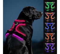Joytale Light Up Dog Harness, No Pull Dog Harness USB Rechargeable for Night Walking with 3 Lightning Modes and Soft Handle, Adjustable Reflective Lighted Safety Vest,Hotpink, L
