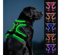 Joytale Light Up Dog Harness, No Pull Dog Harness USB Rechargeable for Night Walking with 3 Lightning Modes and Soft Handle, Adjustable Reflective Lighted Safety Vest,Green, L