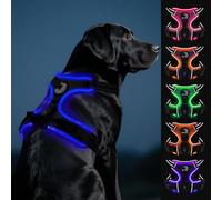Joytale Light Up Dog Harness, No Pull Dog Harness USB Rechargeable for Night Walking with 3 Lightning Modes and Soft Handle, Adjustable Reflective Lighted Safety Vest,Black-Blue,L