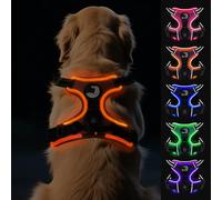 Joytale Light Up Dog Harness, No Pull Dog Harness USB Rechargeable for Night Walking with 3 Lightning Modes and Soft Handle, Adjustable Reflective Lighted Safety Vest, Orange, Large