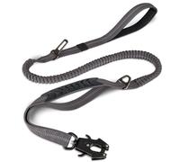 Joytale Tactical Dog Lead Heavy Duty, 1.2-1.8m Shock Absorbing Bungee leash with 2 Handle, Metal Carabiner Clip, Car Seatbelt, Strong No Pull Lead for Medium Large X-Large Dogs, Gray
