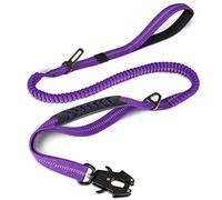 Joytale Tactical Dog Lead Heavy Duty, 1.2-1.8m Shock Absorbing Bungee leash with 2 Handle, Metal Carabiner Clip, Car Seatbelt, Strong No Pull Lead for Medium Large X-Large Dogs, Purple