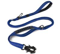 Joytale Tactical Dog Lead Heavy Duty, 1.2-1.8m Shock Absorbing Bungee leash with 2 Handle, Metal Carabiner Clip, Car Seatbelt, Strong No Pull Lead for Medium Large X-Large Dogs, Navy blue