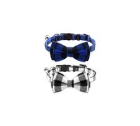 Joytale Upgraded Cat Collar with Bells Breakaway Cat Collars with Bow Tie 2 Pack Girl Boy Safety Plaid Kitten Collars Black+Blue