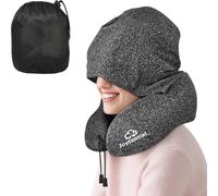 Joytential Travel Pillow with Hood for Airplane Long Flights, Privacy Hooded Plane Pillow with Skin-Friendly Cover, Comfort Memory Foam, Neck Pillows for Office Rest, Road Trip, Car Sleeping (Grey)