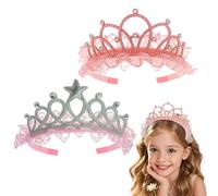 Joytey Glittery Princess Crown Headband Pink Girls Tiara Fairy Headwear Shiny Hair Hoops Crown Headpiece Hair Accessories for Kids Tween Adults Birthday Party Carnival Pink Rose White Yellow