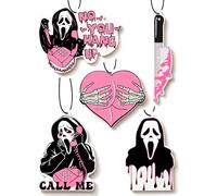 Joytezz 5Pcs Ghost Horror Car Air Fresheners Pink Cute Car Interior Accessories Hanging Scents Anime Freshener Automotive Room Decor for Women Teen Girls Gift