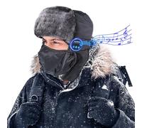 Joythink Trapper Hat with Bluetooth Headphones Warm Trooper Hat Russian Trooper Aviator Skiing Cap Winter Windproof with Mask Earflaps Hunting Men Black