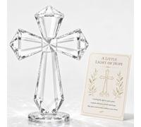 Joytizen K9 Crystal Standing Cross, Christian Gift & Faith Decor | Clear K9 crystal standing cross with message card, made for faith-filled home display and meaningful Christian gifting.
