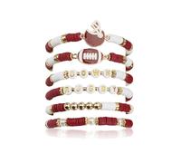 JoyToGo Handmade Clay Beaded Sports Ball Charm Bracelet - Football & Baseball Game Day Bracelet for Fans Adjustable Sports Jewelry Gift for Men & Women, Adjustable, no gemstone