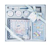 Joytop Dessert Party Notebook Gift Set - Kawaii Pastel Stationery Set with Stickers, Clips & Tape - Gift Box for Journaling & School (2 Styles) (Blue)