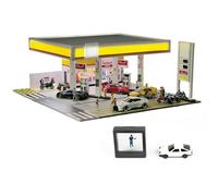 Joytopiaminds 1/64 Scale Shell Gas Station Diorama, Highly Realistic Fueling Scene Model with Lighting and Parking Area, Ideal for Collector Photography and Automotive Culture Showcase