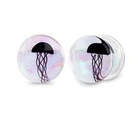JOYTOYOU Ear Plugs Glass Ear Gauges Double Flare Saddle Ear Expander Ocean Jellyfish Ear Stretcher Ear Tunnels Body Piercing Jewelry for Men Women 0G 00G 1/2", 0G(8MM), Glass, no gemstone