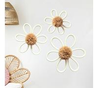 JoyuHome Boho Nursery Decor 3Pcs Handwoven Macrame Daisy Flower Wall Hanging-Boho Room Decor,Baby Girls Room Decor,Nursery Wall Hanging, Home Decor,Wall Decor Gifts (White)