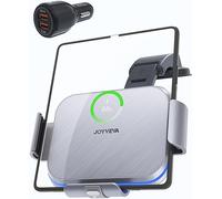 JOYVEVA SY-681 Dual Coil Wireless Car Charger for Galaxy Z Fold 4/3, Fast Charge Phone Holder for Galaxy Z Fold 2, Landscape Format Phone Holder for Galaxy Z Fold Series (Steel Grey)
