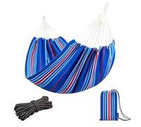 JoyView Brazilian Hammock for Single Person Portable Hammock with Hanging Ropes & Carry Bag Large 78.8x39.4” for Patio 300LBS Capacity Perfect for Outdoor/Indoor - Blue Stripe