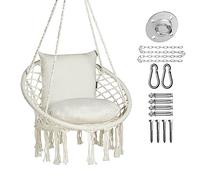 JoyView Macrame Hammock Chair Hanging Swing Chair Max 330 Lbs with 2 Cushions and Hardware Kits for Indoor Outdoor Bedroom Patio Garden - Beige