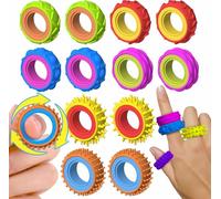 JOYVOVO 12 Sensory Fidget Rings for Kids & Adults, Spiky Silent Spinner Rings for Anxiety, ADHD, Autism Stress Relief - Dual-Color Silicone Finger Toys for Classroom Rewards, Party Bag Fillers & Gifts