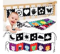 JOYVOVO 2pcs Soft Baby Books, High Contrast Black and White Sensory Toys for Infant, Foldable Soft Fabric Quiet Book, Three-Dimensional Activity Toy Pram Cot Crib Hanging, Infant Tummy Time Toys