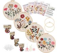 JOYVOVO 4pcs Embroidery Kit for Beginners, Cross Stitch Kits for Beginners with Stamped Flower Pattern, Hand Embroidery Kits for Adults with Hoop, DIY Art Project Craft Kit for Adults and Kids
