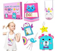 JOYVOVO My First Sewing Kit for Kids, 7-Set Craft Kits for Kids Age 6,7,8,9,10, Easy DIY Wildlife Artworks of Unicorn, Owl Card Holder & Keyring Charms, Sew DIY Felt Craft Kits Birthday Gift