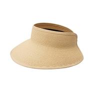 Joywant Womens Sun Visor Hats, Packable Wide Brim Ponytail Beach Hat Straw Visor Summer Beach Vacation Essentials for Womens, Beige+beige, One Size