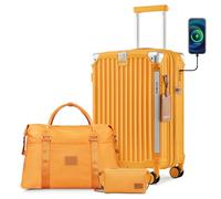 Joyway Carry On Luggage, Expandable Suitcase with Smart Luggage Cup Holder and USB Port, Orange, Carry-On 20-Inch Handbag, Travel