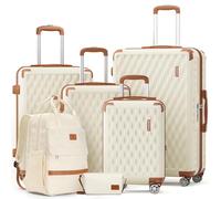Joyway Melalenia Luggage Sets 7 Piece Suitcase Set, Hard Shell Carry on Luggage Travel Suitcases with Spinner Wheels and TSA Lock, Lightweight Luggage Set for Women, Beige Brown, Beige Brown, 7 Piece