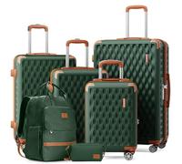 Joyway Melalenia Luggage Sets 7 Piece Suitcase Set, Hard Shell Carry on Luggage Travel Suitcases with Spinner Wheels and TSA Lock, Lightweight Luggage Set for Women, Beige Brown, Green Brown, 7 Piece