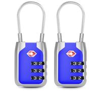 Joyway TSA Approved Luggage Lock, 3 Digit Combination Cable Lock with Alloy Body, Travel Combination Locks for Suitcases, Backpack and Golf Bag (Blue, 2Pack)