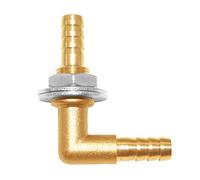 Joywayus 3/8 x 3/8 Hose Barb Thru-Bulk Head Hex Union 90 Degree L Right Angle Elbow Barbed Brass Fitting with Flat Washer Gasket Water/Fuel/Air