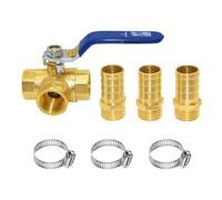 Joywayus 3 Way Shut Off Ball Valve 3/4" Hose Barb T Shaped Brass Fitting One Switch
