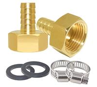 Joywayus Brass 1/2" Barb x 3/4" GHT Female Integrated Garden Water Hose Connector (Non Swiveling Fitting) Hose Barb Fittings with Clamp House/Lawn/Irrigation (Pack of 2)